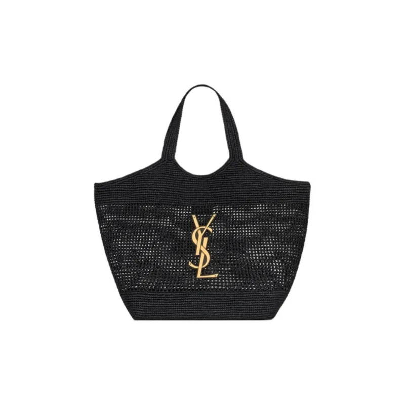 SAINT LAURENT Raffia Tote Bag, Shopping Bag, Handbag Tubas Women's Black-0