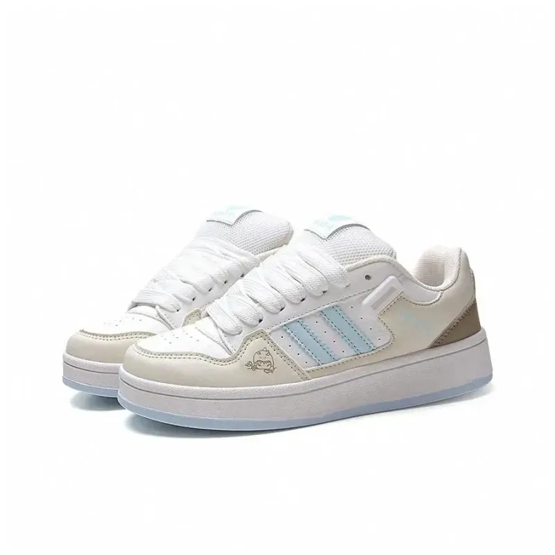 AQIUSHENG Minimalist Style Preppy Style Everyday Low Top Skateboard Shoes Women's White Blue Box-3