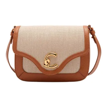 COCCINELLE C me Canvas With Grain Leather Shoulder Bag Small Size Women's Natural Color