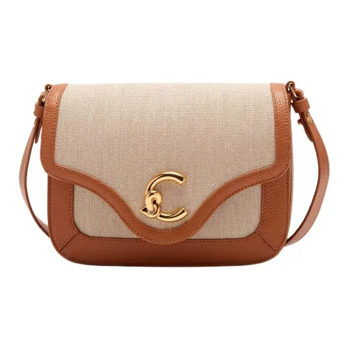 COCCINELLE C me Canvas With Grain Leather Shoulder Bag Small Size Women's Natural Color