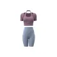 Berry Purple Short-Sleeved+Gray Lake Blue Knee-Length Pants