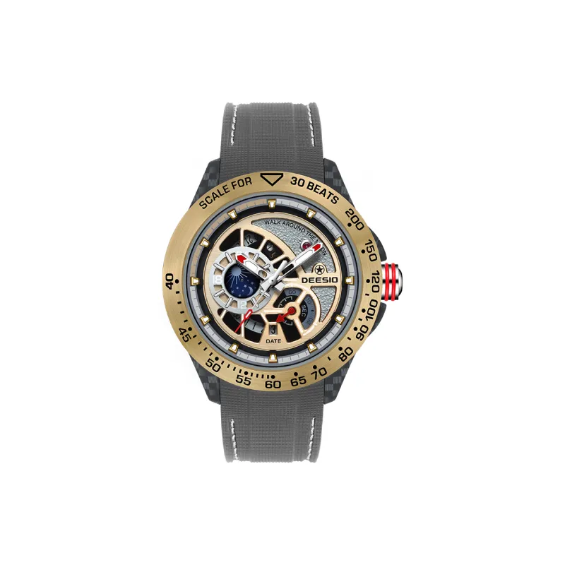 DEESIO Sun Moon Star Collection Automatic Mechanical Movement Rubber Strap Watch Men's Watches Silver Dial-3