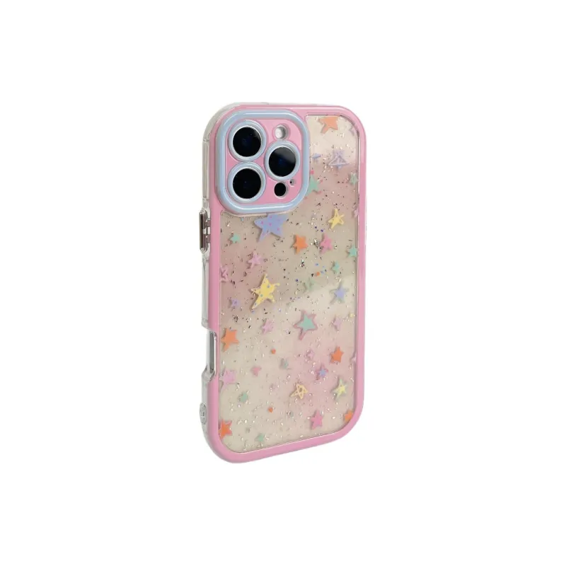 Sopi Acrylic Material Glitter Multicolor Stars Phone Cases Compatible With IPhone 16/15 Pro Max/Apple 13/14 Pro/Max-1