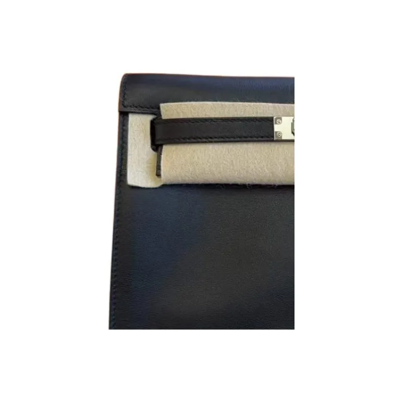 HERMES Kelly Danse Swift Calfskin One Shoulder Crossbody Clutches Unisex 89 Nior Black-4