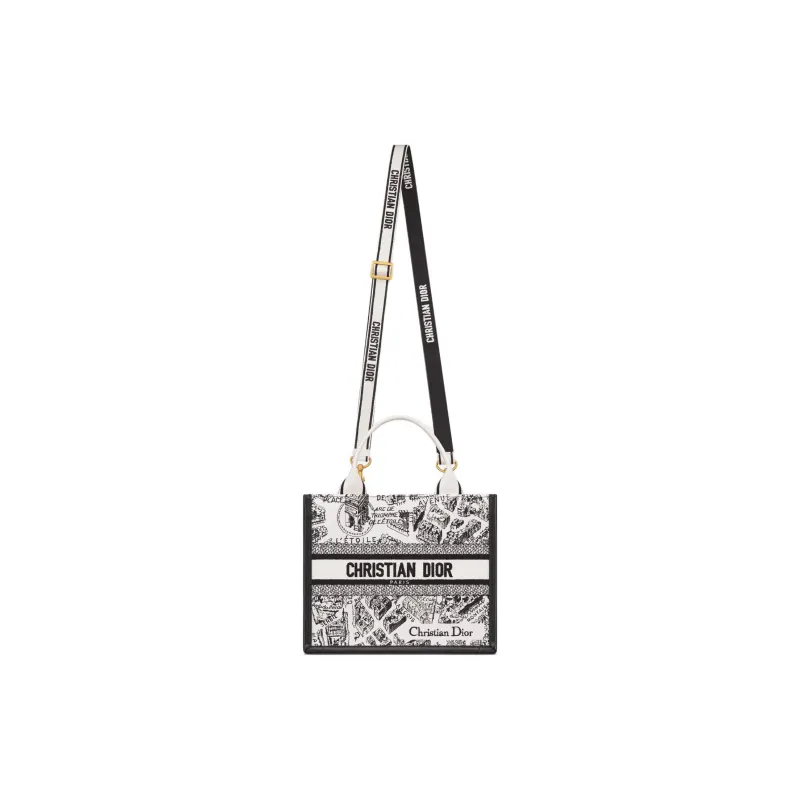 DIOR BookTote Cotton Tote Bag, Shopping Bag, Shoulder Bag, Crossbody Bag, Handbag Trumpets Women's White & Black-1