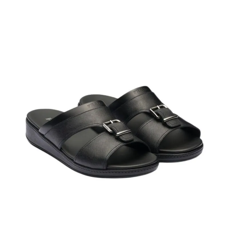 PRADA Saffiano Slide Slippers 3cm Men's Black-2
