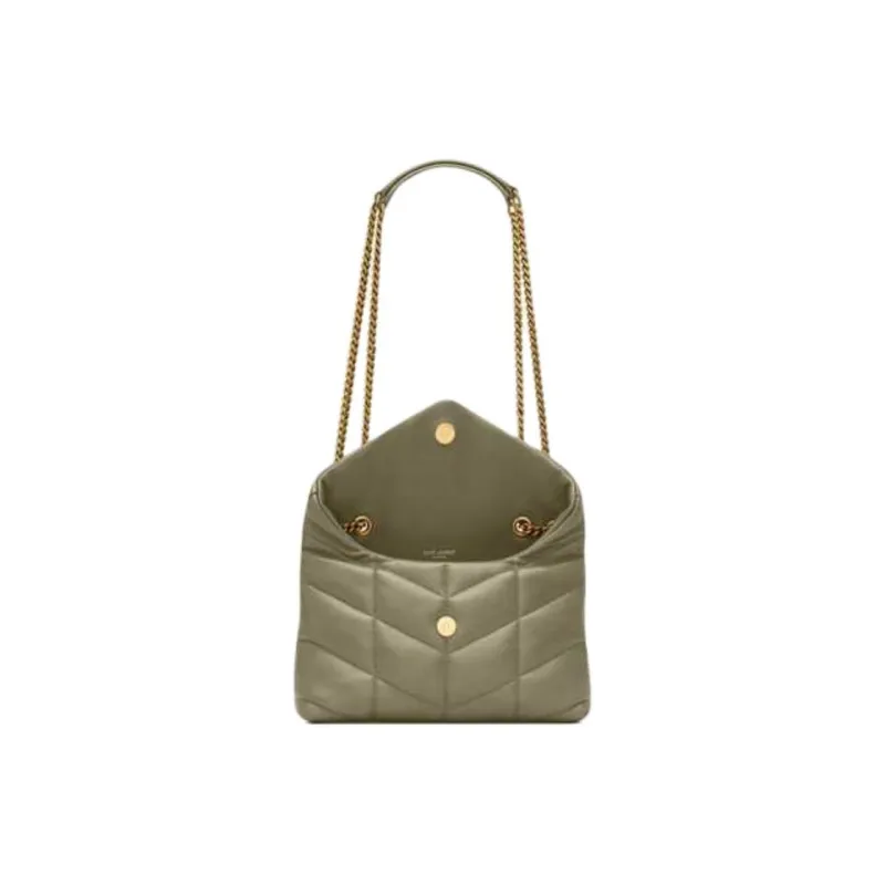 SAINT LAURENT PUFFER Sheepskin Shoulder Bag, Crossbody Bag Mini Women's Dark Moss Green-3