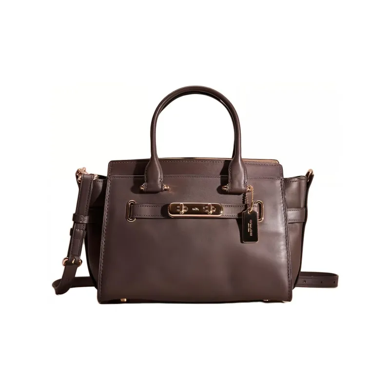 COACH Swagger Glove Tanning Shoulder Bag Crossbody Bag Handbag Large Size Women's Dark Brown-0