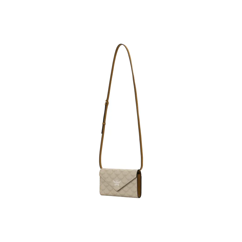 MCM Coated Canvas Crossbody Wallets Large Size Women's Beige-1