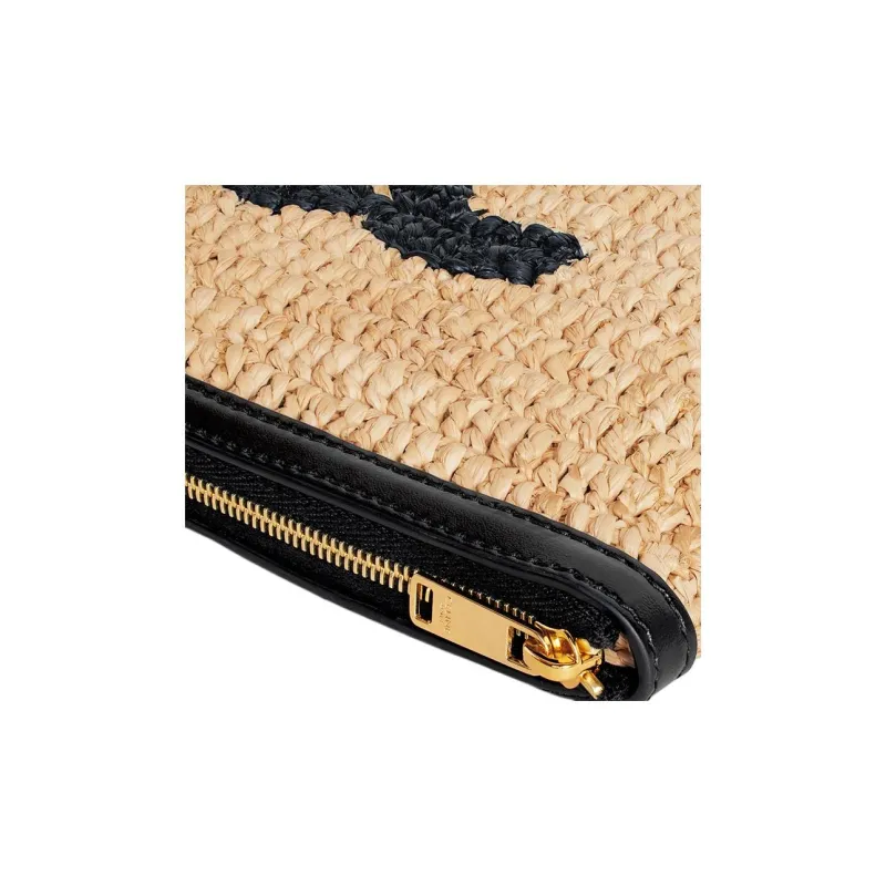 CELINE Triomphe Arc De Triomphe Fabric Coin Purse Clutch Women's Beige Blue-4