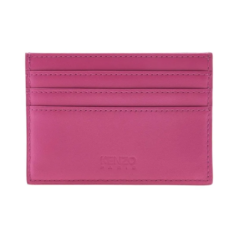 KENZO Cow Leather Card Clip Card Holder Men's Dark Purple Red-1