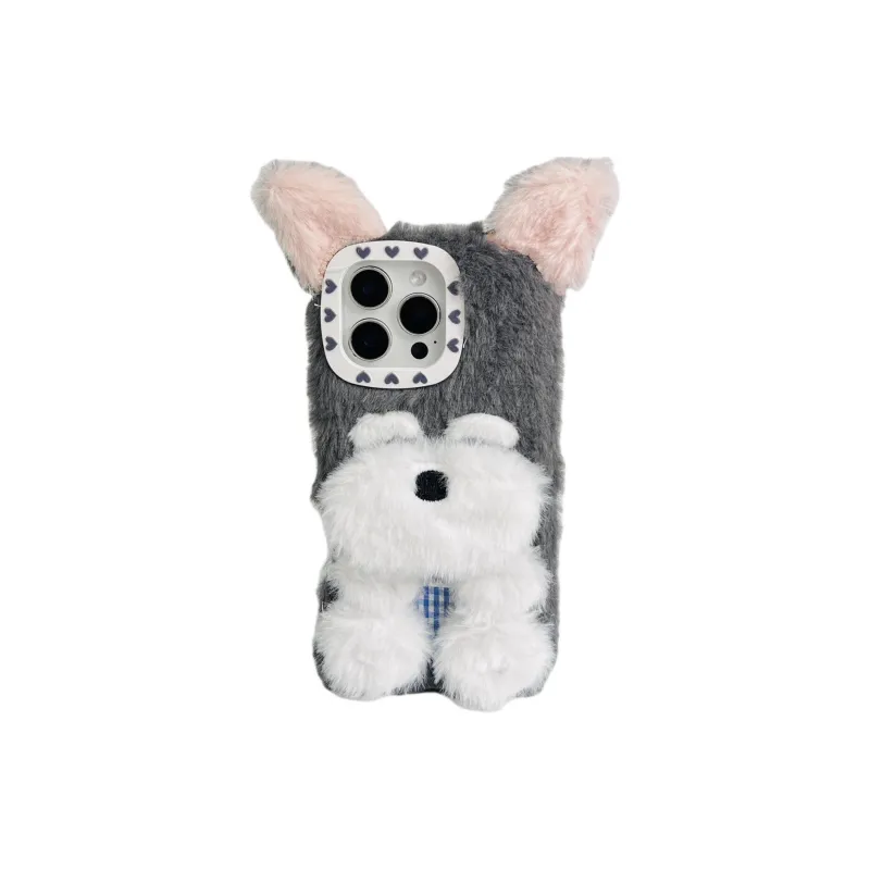 Sopi Plush Material Plush Large Ears Snowy Nyan Phone Cases Compatible With IPhone 16/15 Pro Max/Apple 13/14 Pro/Max-0