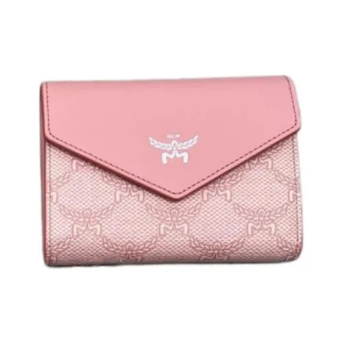 MCM Artificial Leather Wallet Small Size Women's Pink
