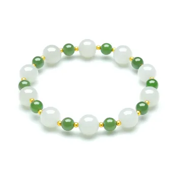 XIAOLIUJADE 18K Gold Bead Hetian Jade Bracelet Gold Bead Approx. 2mm/20 Pcs White Jade Women's