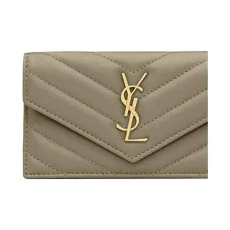 SAINT LAURENT CASSANDRE Sheepskin Card Holder Women's Dark Moss Green-4