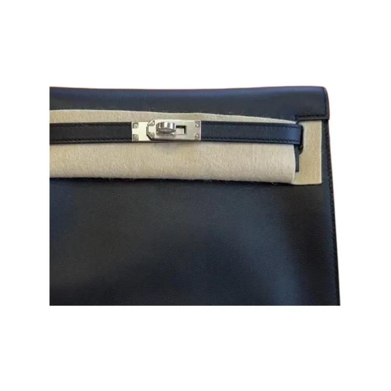 HERMES Kelly Danse Swift Calfskin One Shoulder Crossbody Clutches Unisex 89 Nior Black-3