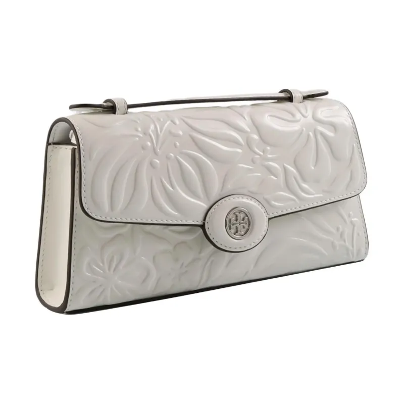 TORY BURCH Robinson Floral Embossed Top Handle Chain Wallet Blanc-1