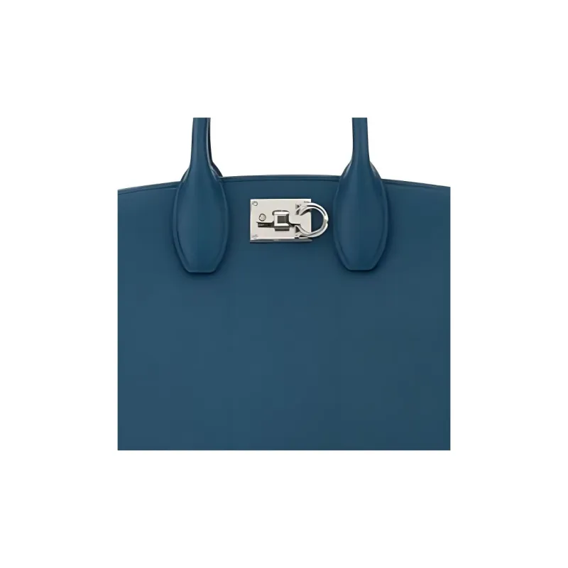 FERRAGAMO Studio Calfskin Crossbody Handbag Medium Size Women's Blue-3