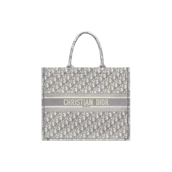 DIOR BookTote Cotton Tote Bag Shopping Bag Handbag Large Size Women's Ecru & Gray