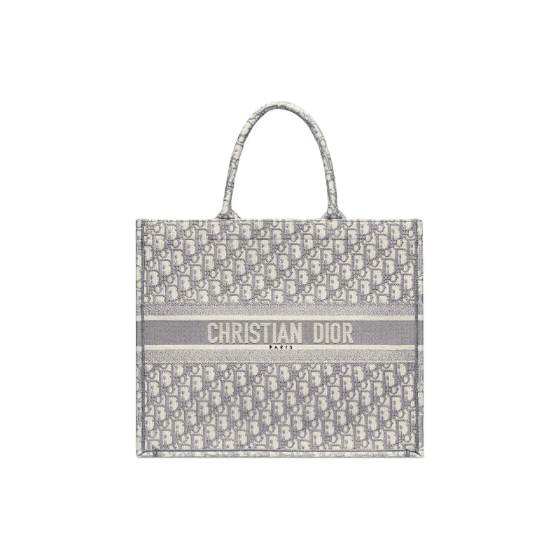 DIOR BookTote Cotton Tote Bag Shopping Bag Handbag Large Size Women's Ecru & Gray-0