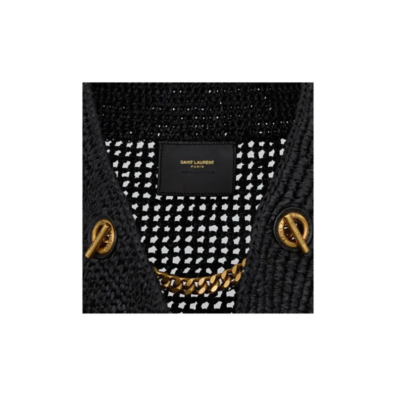 SAINT LAURENT Raffia Tote Bag, Shopping Bag, Handbag Tubas Women's Black-3