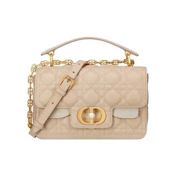 DIOR Jolie Cow Leather Shoulder Bag Crossbody Bag Handbag Small Size Women's Gray Ivory & Blush Beige
