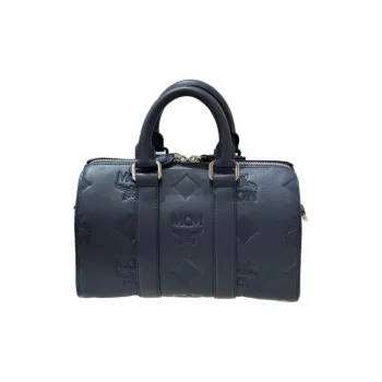MCM Natural Nappa Leather Boston Bag Shoulder Bag Crossbody Bag Handbag Small Size Men's Blue