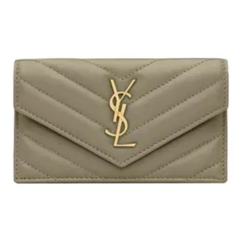 SAINT LAURENT CASSANDRE Sheepskin Card Holder Women's Deep Moss Green