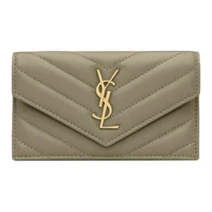 SAINT LAURENT CASSANDRE Sheepskin Card Holder Women's Dark Moss Green-0