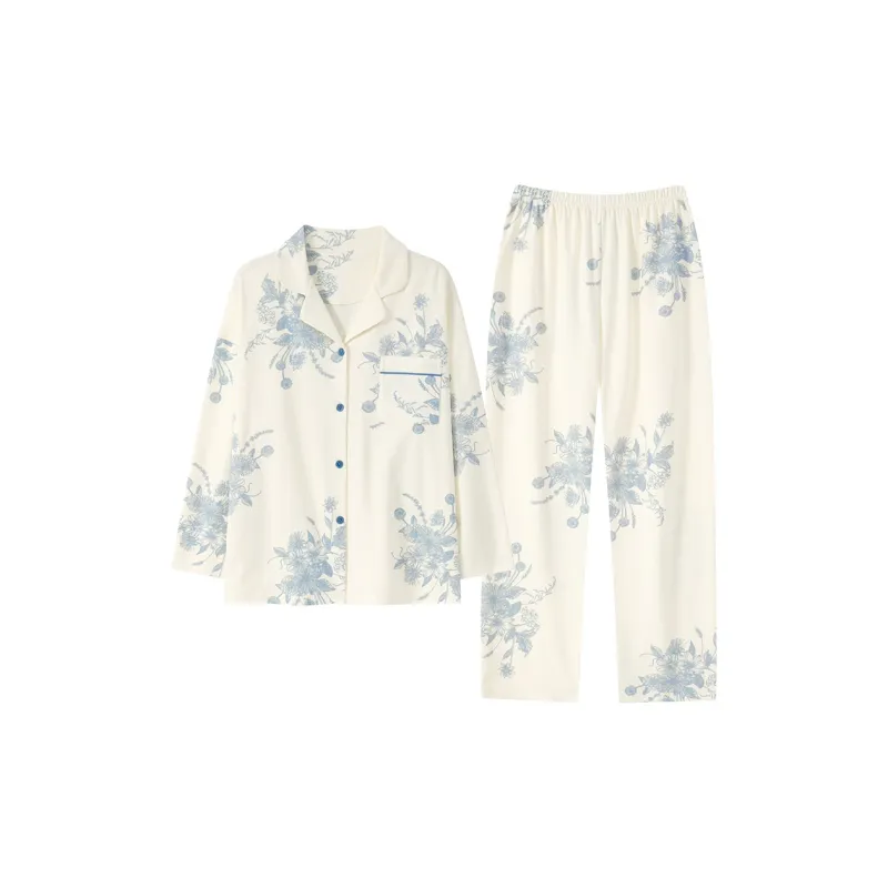 Cotton Gene Pajama Set Women's White-0