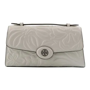 TORY BURCH Robinson Floral Embossed Top Handle Chain Wallet Blanc