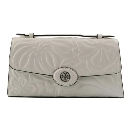 TORY BURCH Robinson Floral Embossed Top Handle Chain Wallet Blanc
