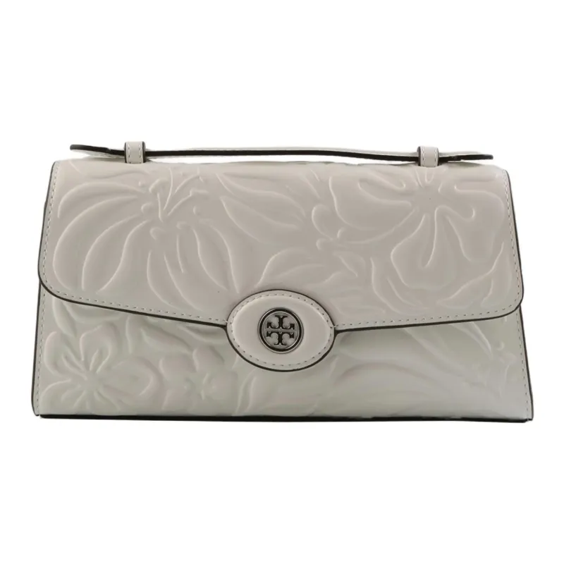 TORY BURCH Robinson Floral Embossed Top Handle Chain Wallet Blanc-0