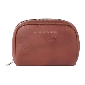 Brunello Cucinelli Grain Calfskin Toiletry Bag Men's Brown