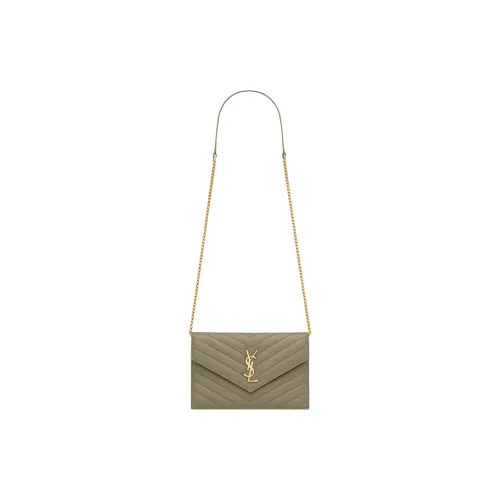 SAINT LAURENT CASSANDRE Sheepskin Crossbody Bag, Shoulder Bag Small Size Women's Deep Moss Green