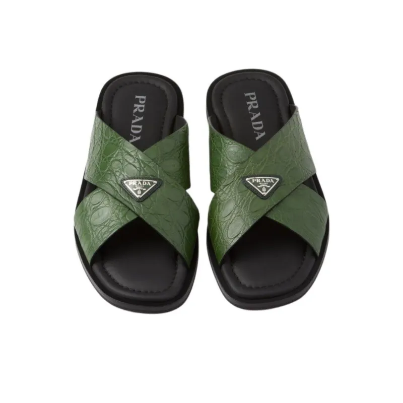PRADA Rubber Sole Slip Resistant Slide Slippers Men's Green-4