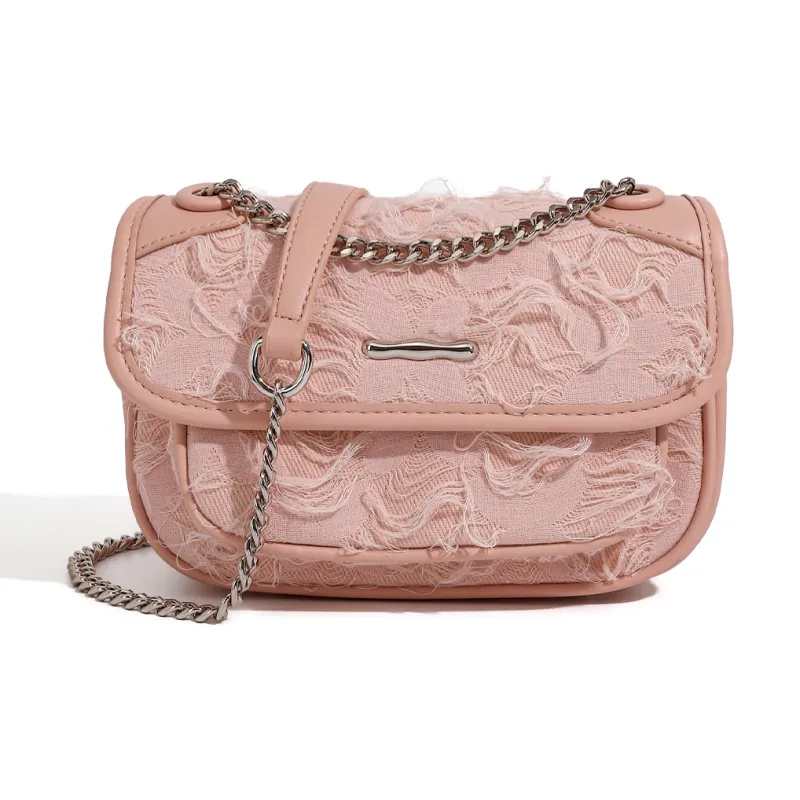 BOBDOG PU Laminated Textile Shoulder Bag Crossbody Bag Women's Ecru/Pink-7