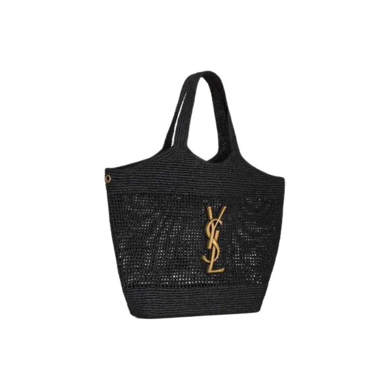SAINT LAURENT Raffia Tote Bag, Shopping Bag, Handbag Tubas Women's Black-1