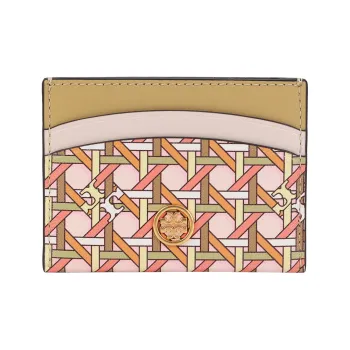 TORY BURCH Litchi Grain Cow Leather Card Holder Women's Brown Multicolor