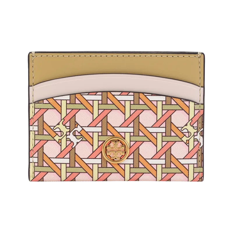 TORY BURCH Litchi Grain Cow Leather Card Holder Women's Brown Multicolor-0