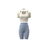 Ivory White Short-Sleeved Shirt+Gray Lake Blue Knee-Length Pants