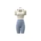 Ivory White Short-Sleeved+Gray Lake Blue Knee-Length Pants