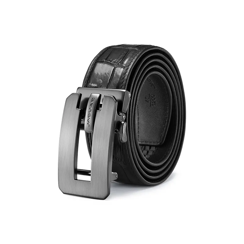 JAGUAR Crocodile Leather Belts Men's Black Width 3.5cm-3