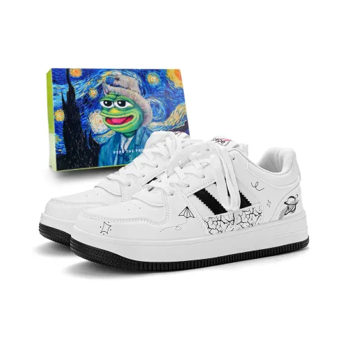 Pepe The Frog Skateboard Shoes Unisex Low Top Classic Black White/Pink/Raw White