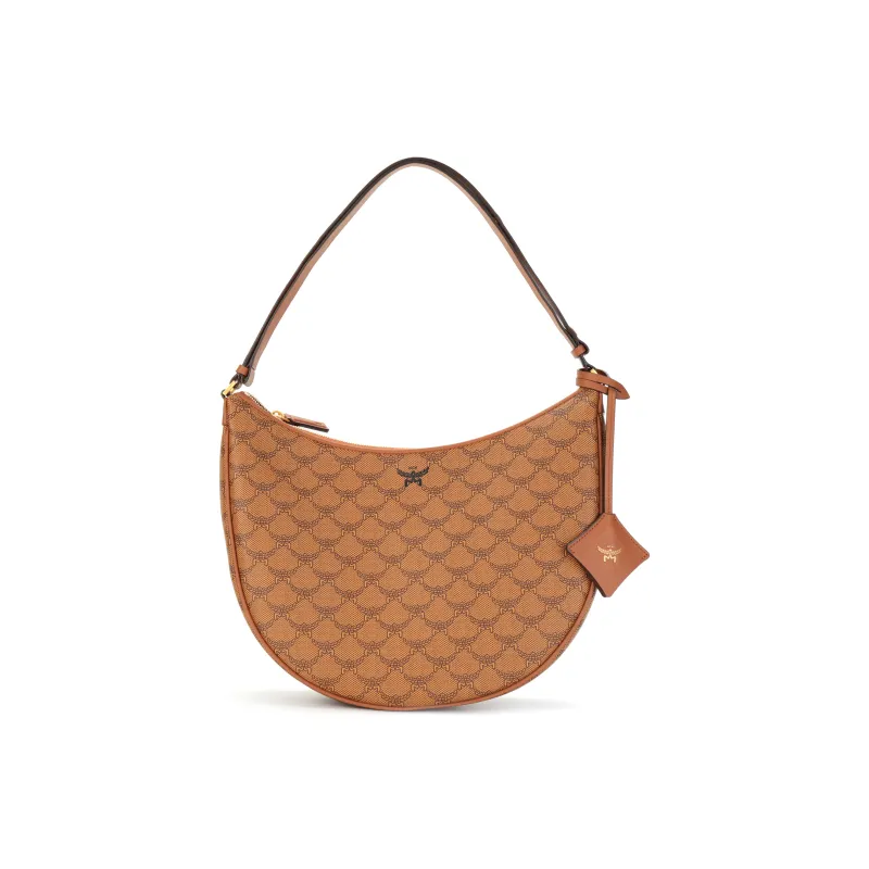 MCM Lauretos Canvas Crescent Bag Hobo Shoulder Bag Medium Size Women's Cognac-0
