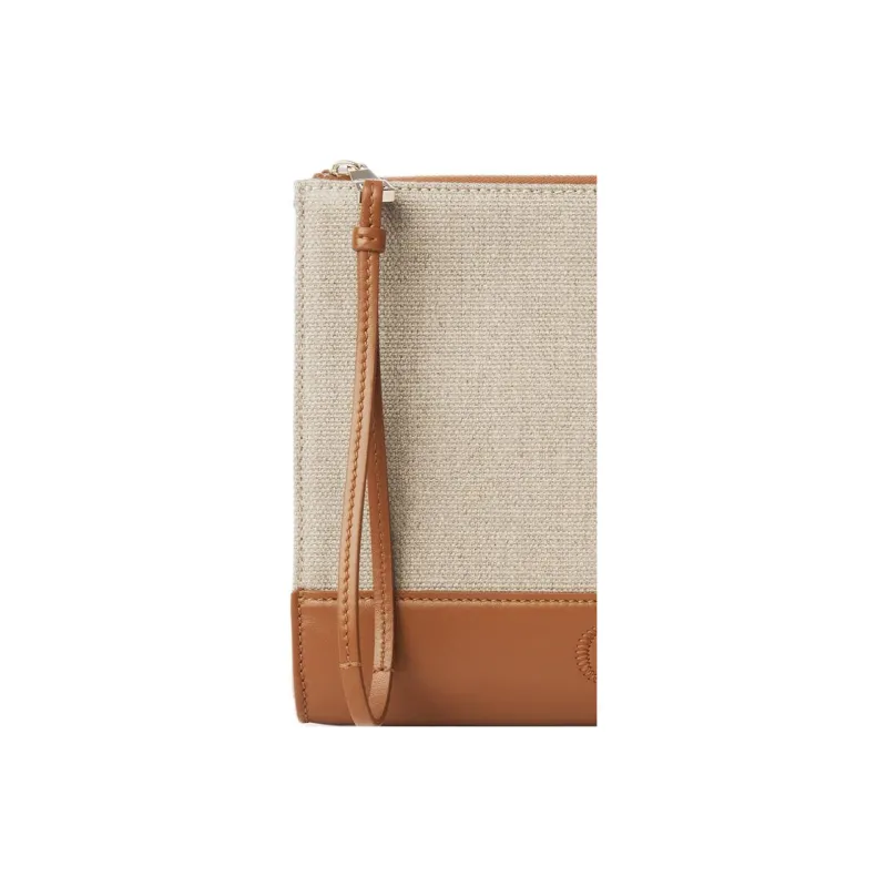 Chloe Linen With Shiny Calfskin Clutch Women's Caramel-3