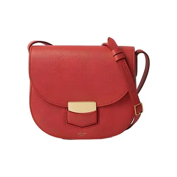 CELINE Cow Leather Saddle Bag Shoulder Bag Crossbody Bag Small Size Women's Red