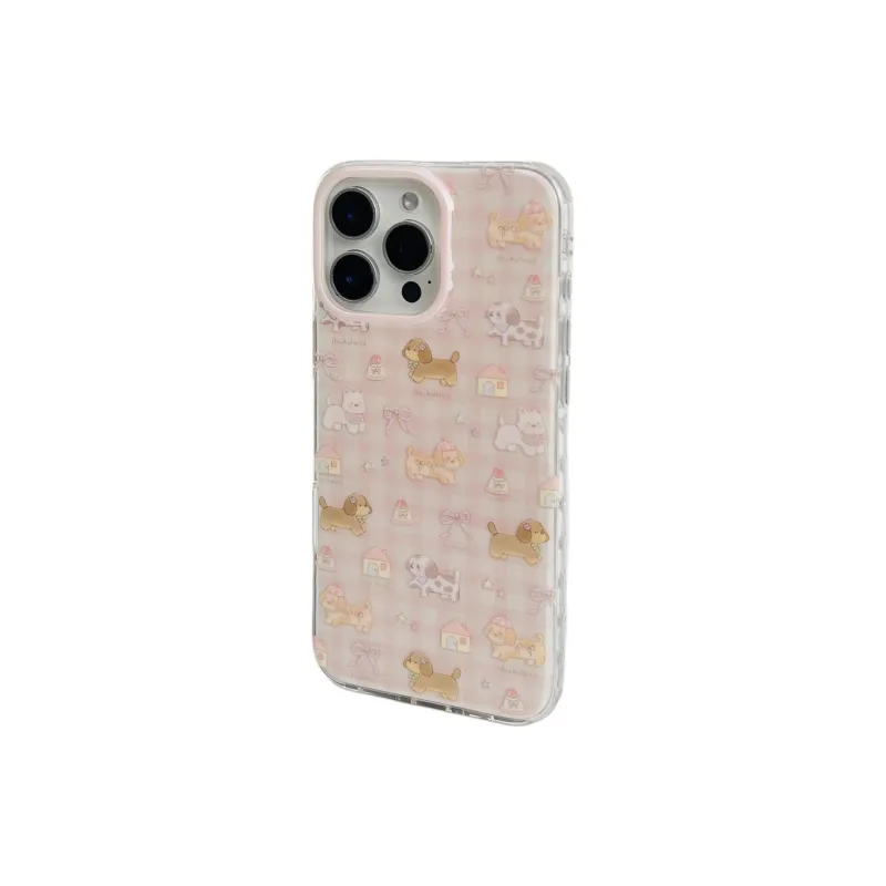 Sopi Acrylic Material Pink Plaid House Dog Phone Cases Compatible With IPhone 16/15 Pro Max/Apple 13/14 Pro/Max-6