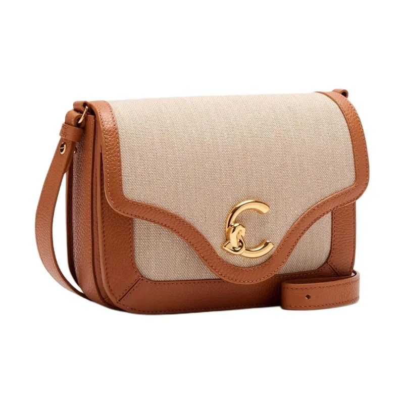 COCCINELLE C me Canvas With Grain Leather Shoulder Bag Small Size Women's Natural Color-1