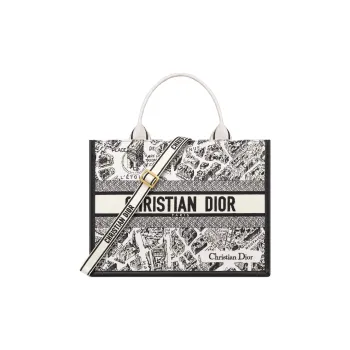 DIOR BookTote Cotton Tote Bag, Shopping Bag, Shoulder Bag, Crossbody Bag, Handbag Medium Size Women's White & Black